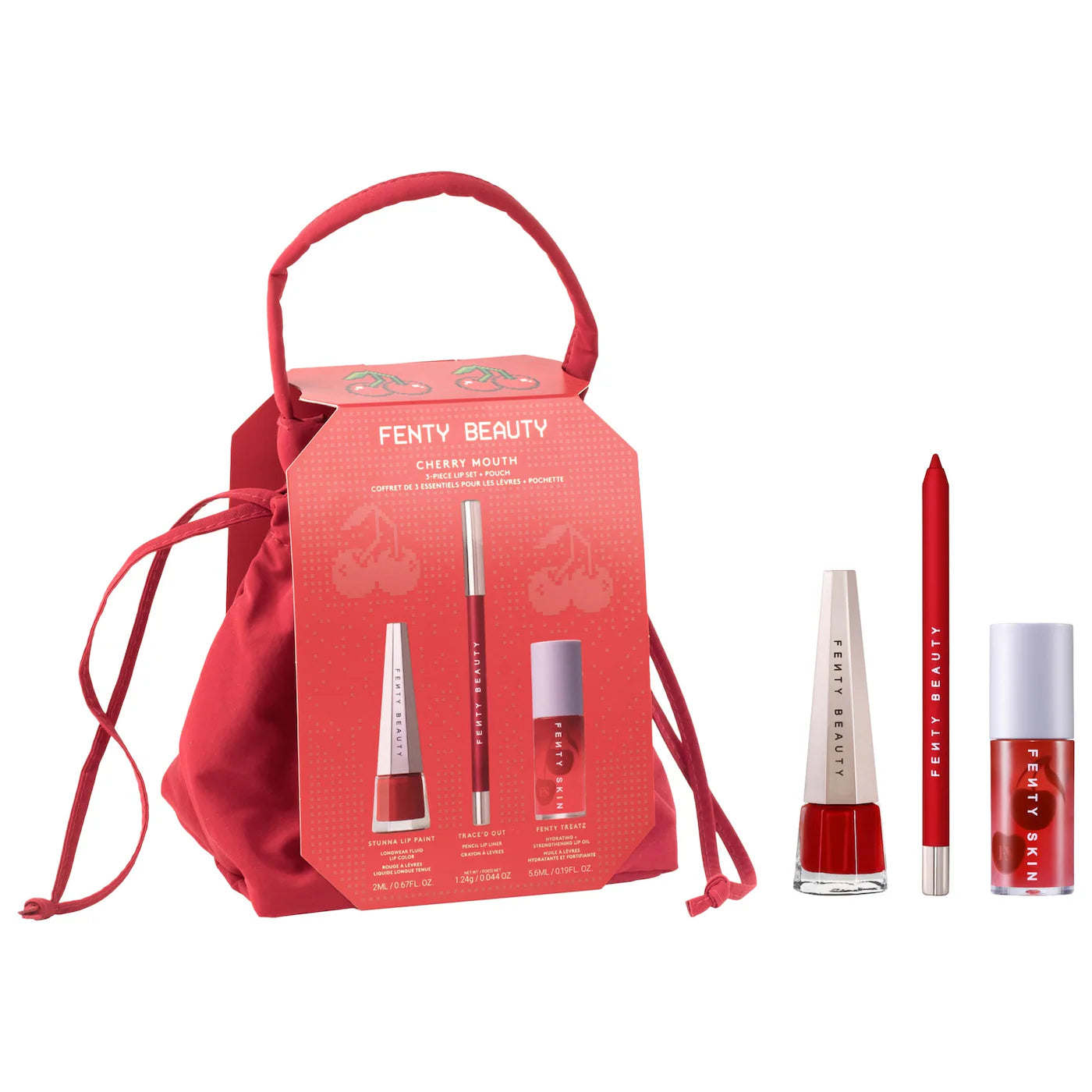 Fenty Beauty by Rihanna  Cherry Mouth 3-Piezas Lip Set + funda
